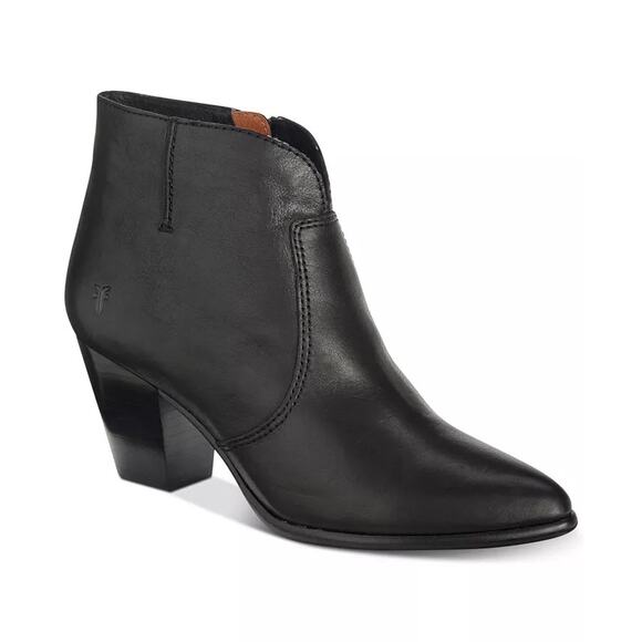 Frye Jennifer Almond Toe Block Heel Ankle Leather Booties Black Women's Size 7.5 - Picture 1 of 11